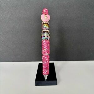 Custom Pink Crystal Pen with Heart Charm
